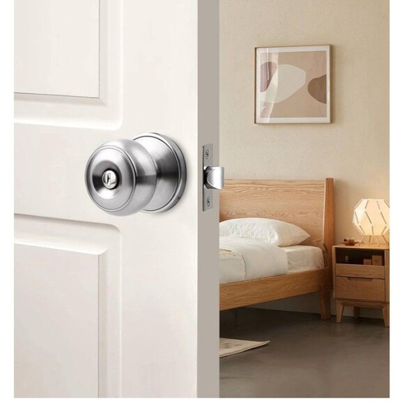 Gobrico Brushed Satin Nickel Privacy Door Knob.Flatball.bed/bathroom.new - Picture 2 of 9